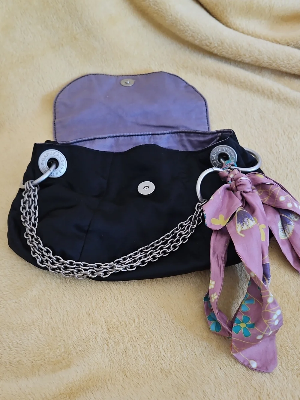 GAP -Black Women's Chain-Accent Bag with Pink Scarf
